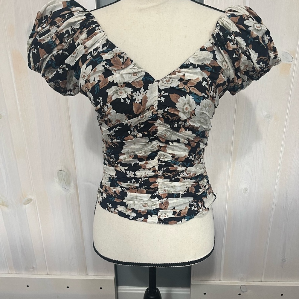 Abercrombie & Fitch Black Floral Ruched Blouse